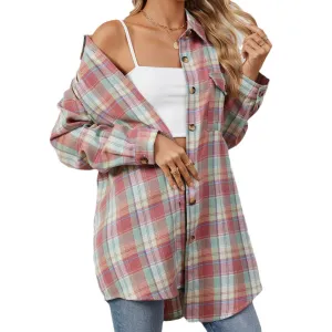 Plaid Shirt Brushed Long Sleeve Shirts Wholesale Womens Clothing N3824072900055