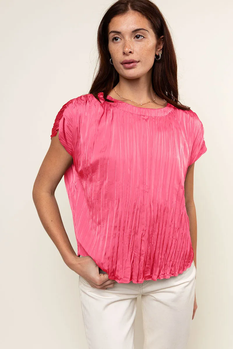 Pleated Crew Neck Top