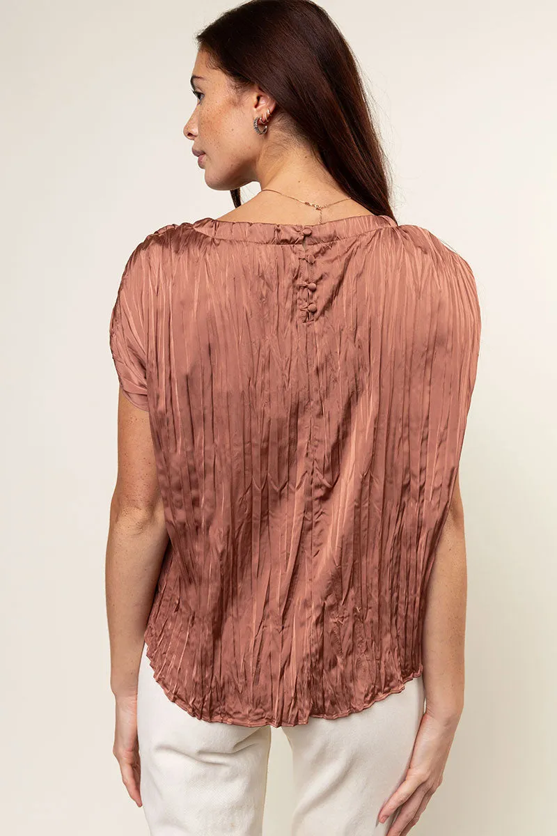 Pleated Crew Neck Top