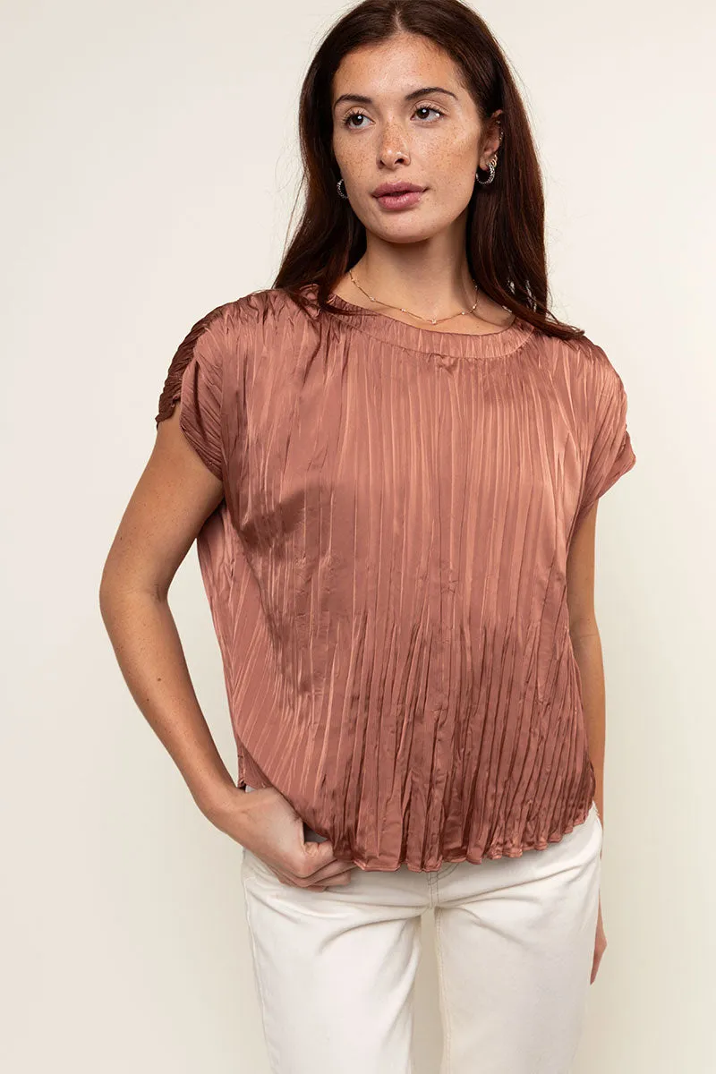 Pleated Crew Neck Top