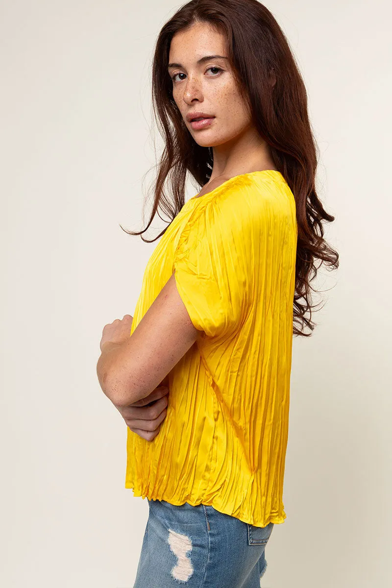Pleated Crew Neck Top