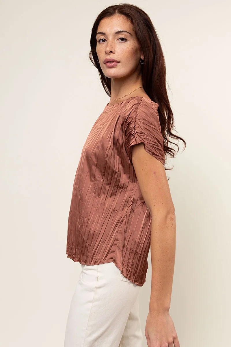 Pleated Crew Neck Top