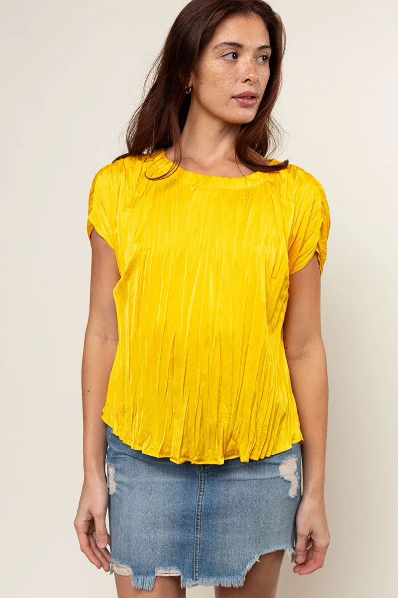 Pleated Crew Neck Top