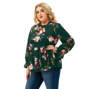Plus Size Blouses Long Sleeve Floral Printed Tops Wholesale Womens Clothing N3824080300019