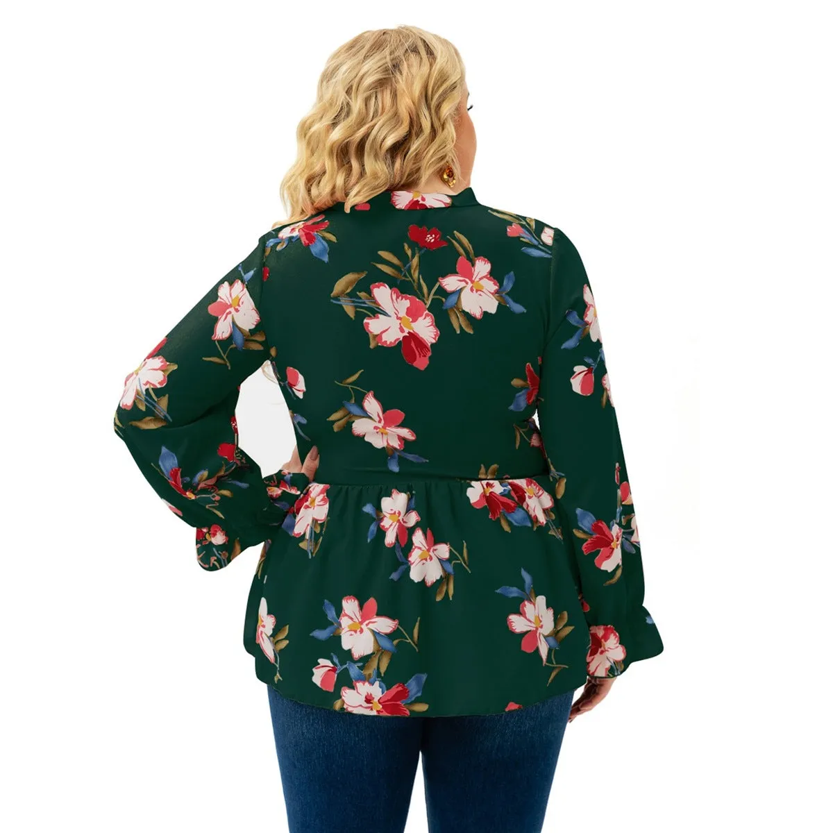 Plus Size Blouses Long Sleeve Floral Printed Tops Wholesale Womens Clothing N3824080300019