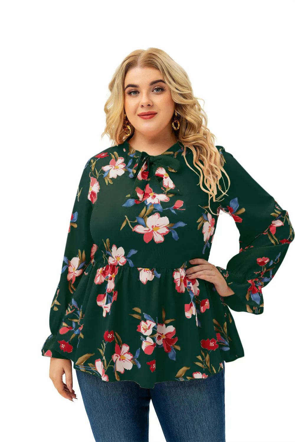 Plus Size Blouses Long Sleeve Floral Printed Tops Wholesale Womens Clothing N3824080300019