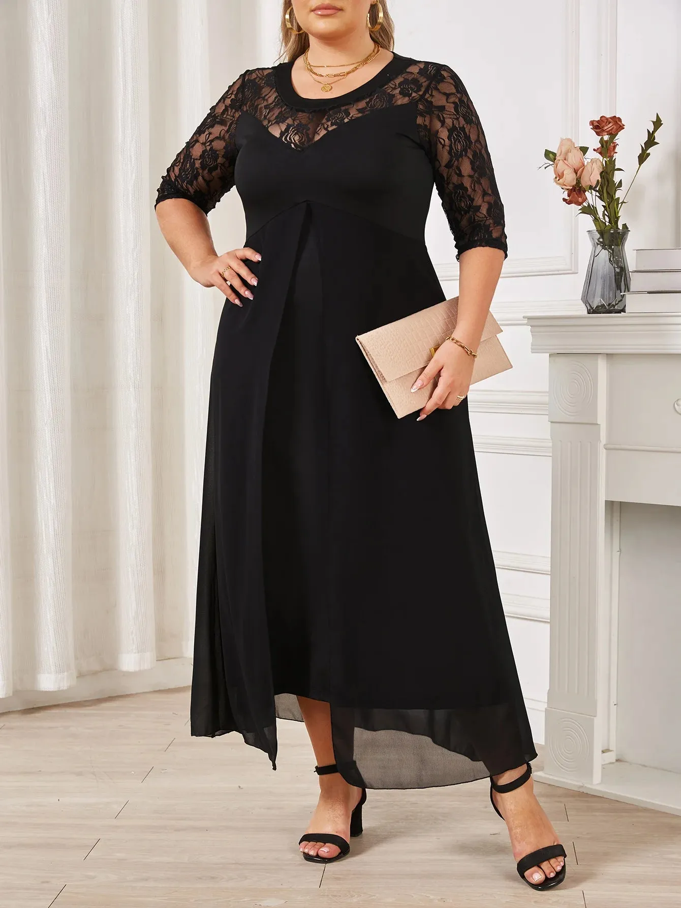Plus Size Sexy Elegant Lace Patchwork