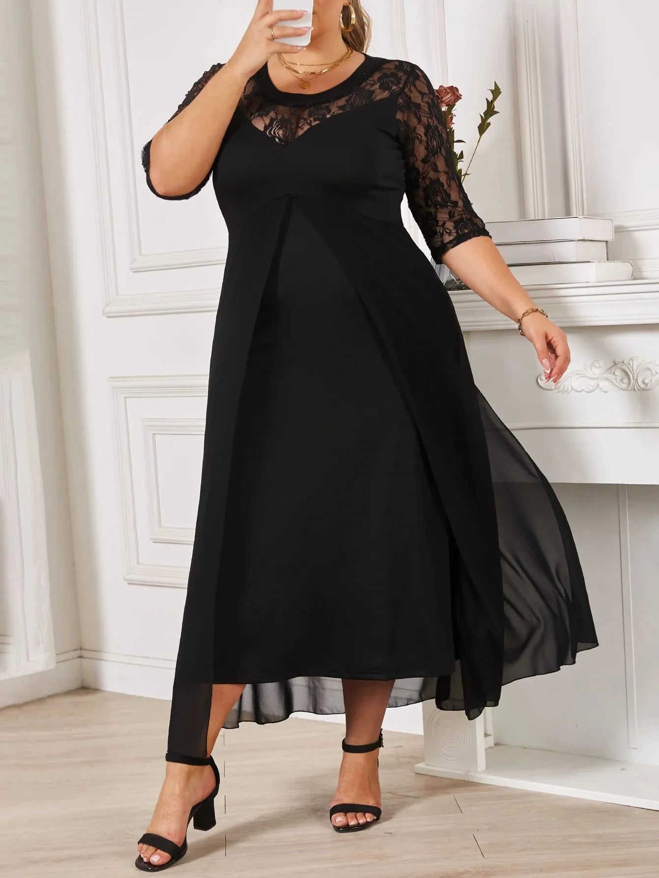 Plus Size Sexy Elegant Lace Patchwork