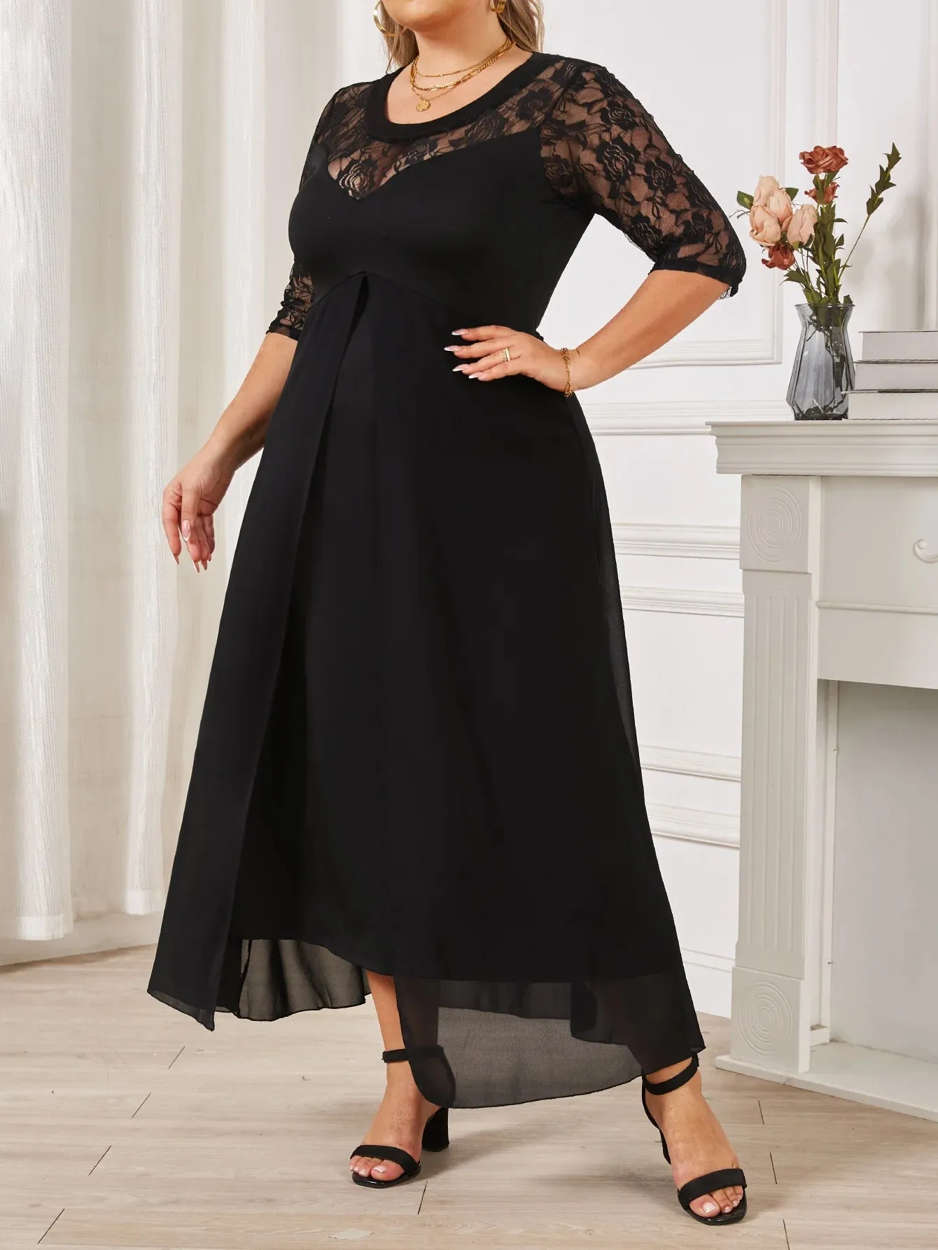 Plus Size Sexy Elegant Lace Patchwork