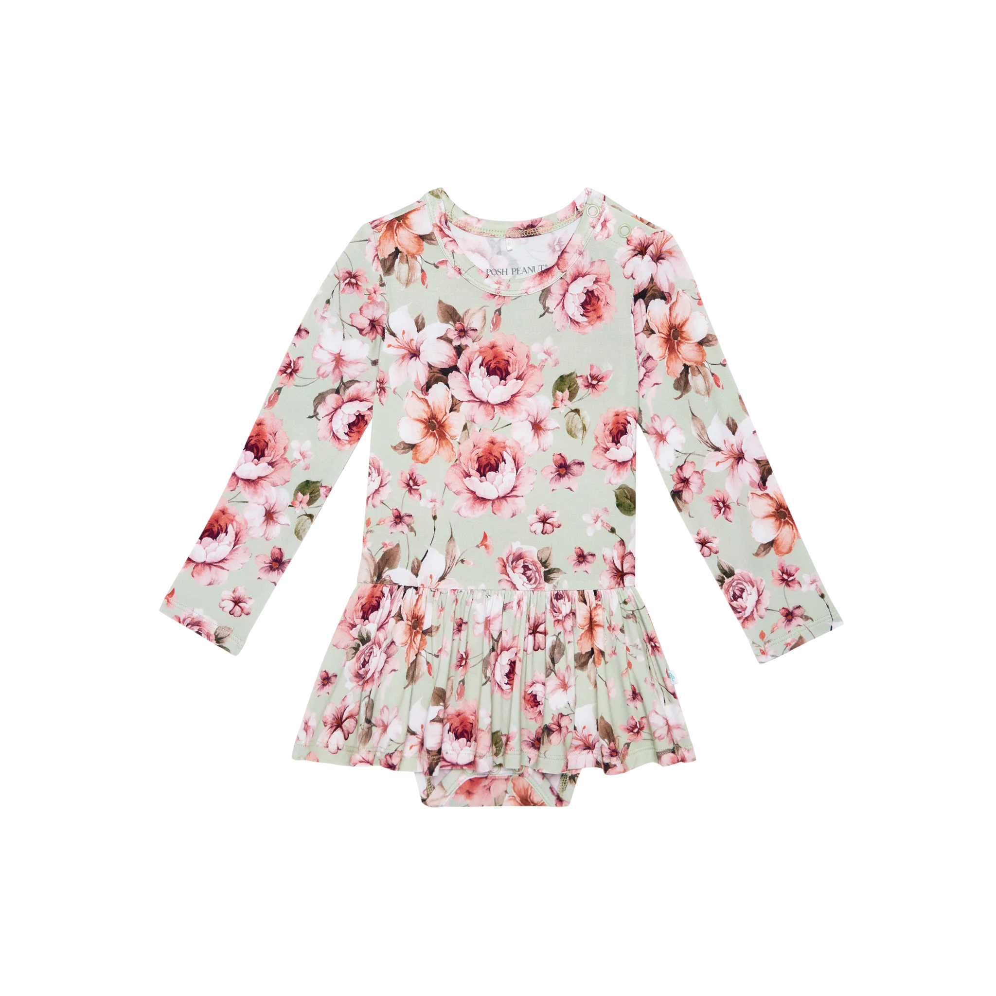 Posh Peanut Long Sleeve Girls Basic Twirl Skirt Bodysuit Dress in Millicent