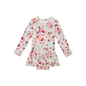 Posh Peanut Long Sleeve Girls Basic Twirl Skirt Bodysuit Dress in Millicent