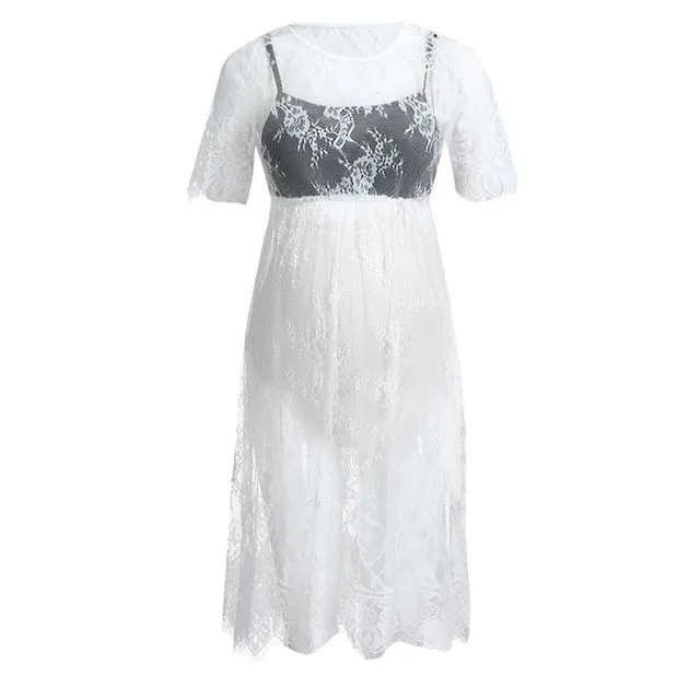 Pregnant Women Lace Short Sleeve Dress Fancy Photography Maternity Dress