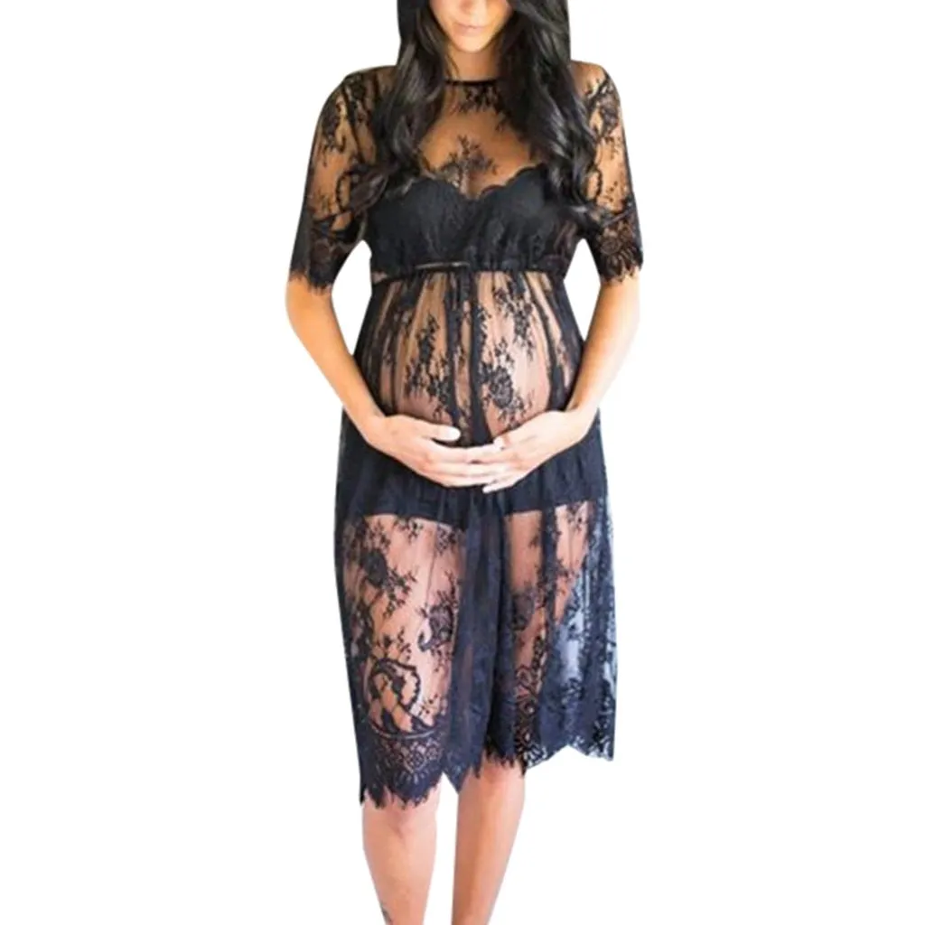 Pregnant Women Lace Short Sleeve Dress Fancy Photography Maternity Dress