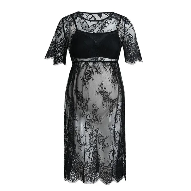 Pregnant Women Lace Short Sleeve Dress Fancy Photography Maternity Dress