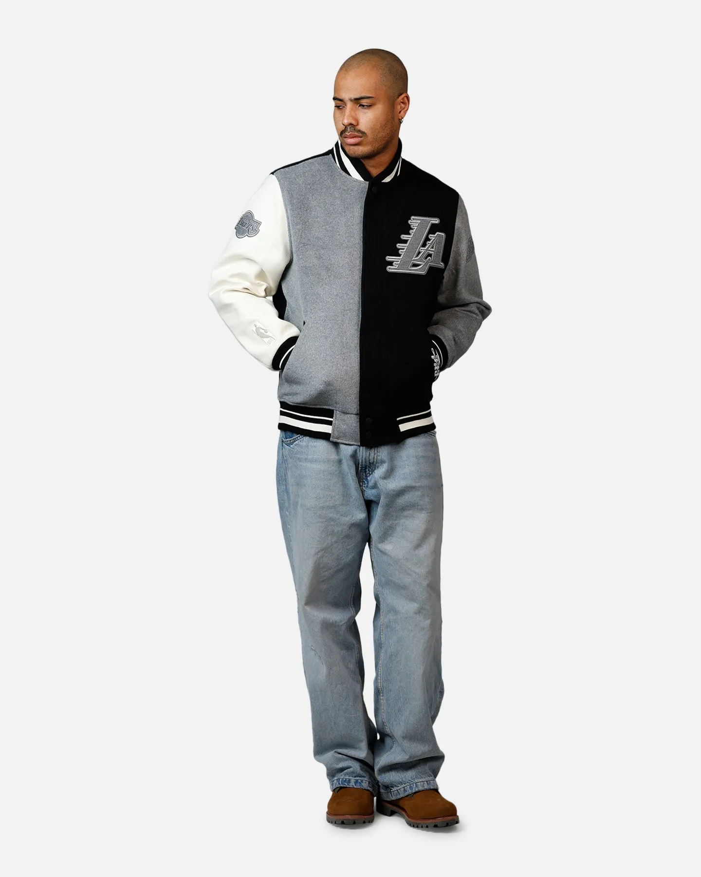 Pro Standard Los Angeles Lakers Reverse French Terry Wool Varsity Jacket Black/Grey