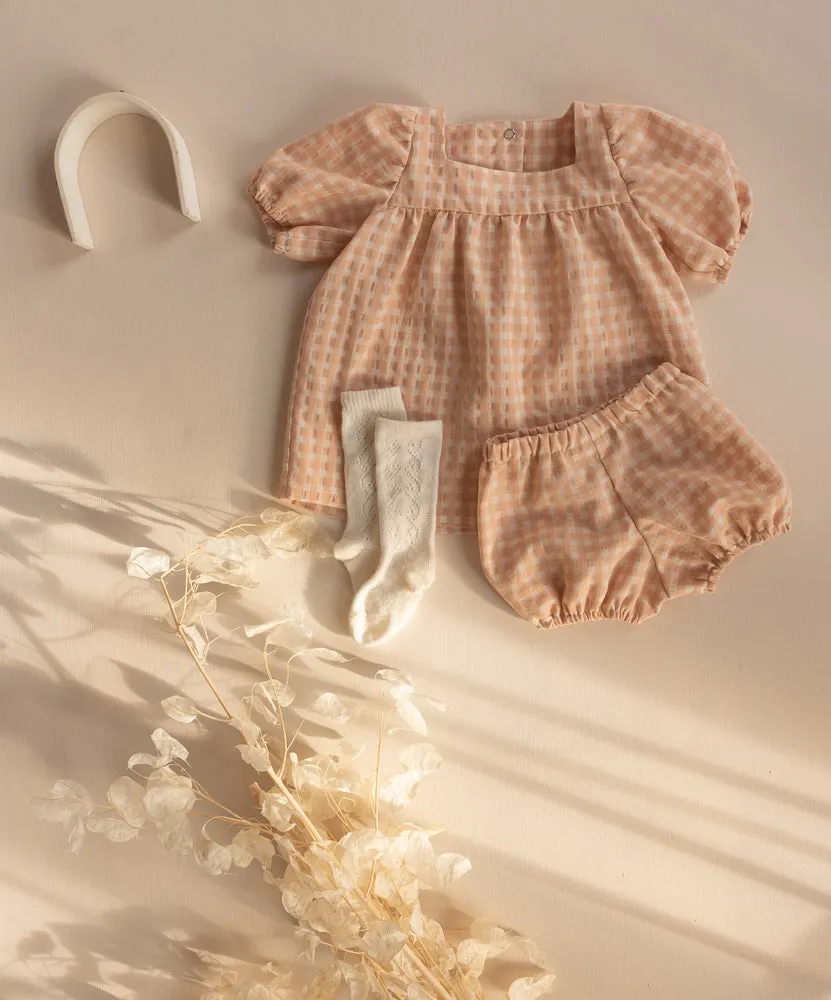 Puffed Shorts - Gingham Peach