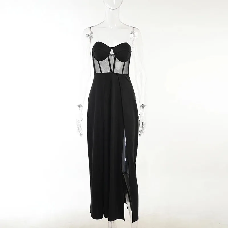 Puloru Off-Shoulder Mesh Corset Long Dress