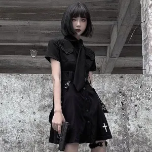Punk Gothic Mini Dress Short Sleeve