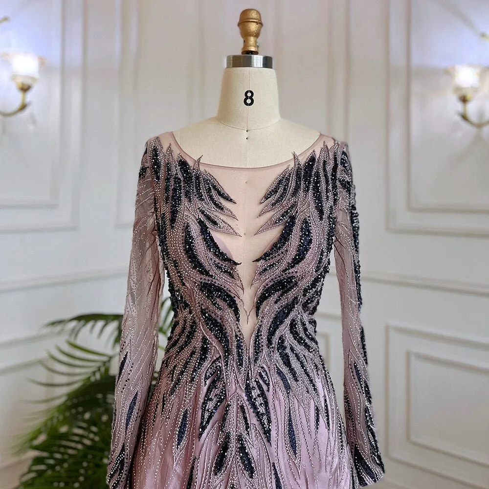 Purple A Line Lace Beaded Evening Dresses Gowns