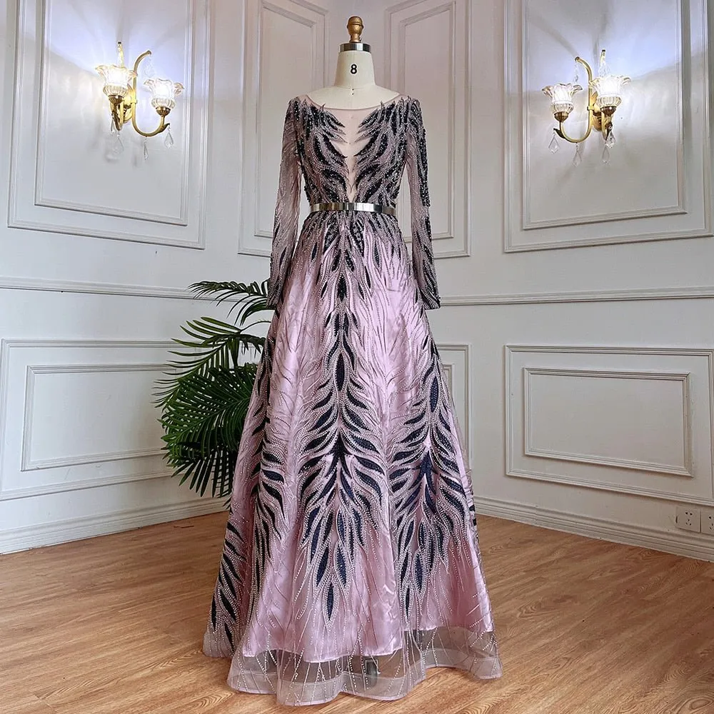 Purple A Line Lace Beaded Evening Dresses Gowns