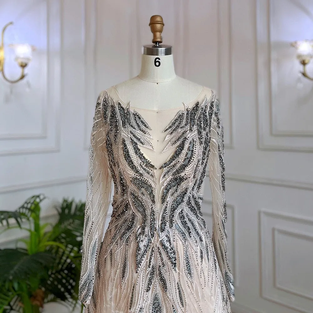 Purple A Line Lace Beaded Evening Dresses Gowns