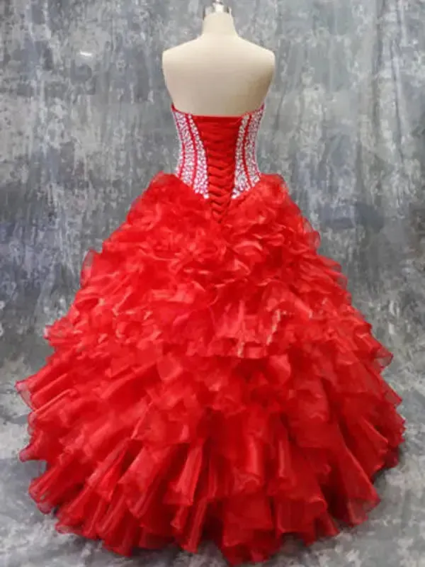 Quinceanera Dresses Plus Size Beading Sparking Sweetheart Organza Vestidos De 15 Anos Princesa Party Gowns