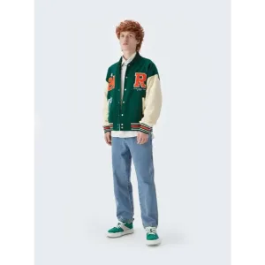 Ready Y2K Embroidered Green Varsity Jacket for Vintage Streetwear