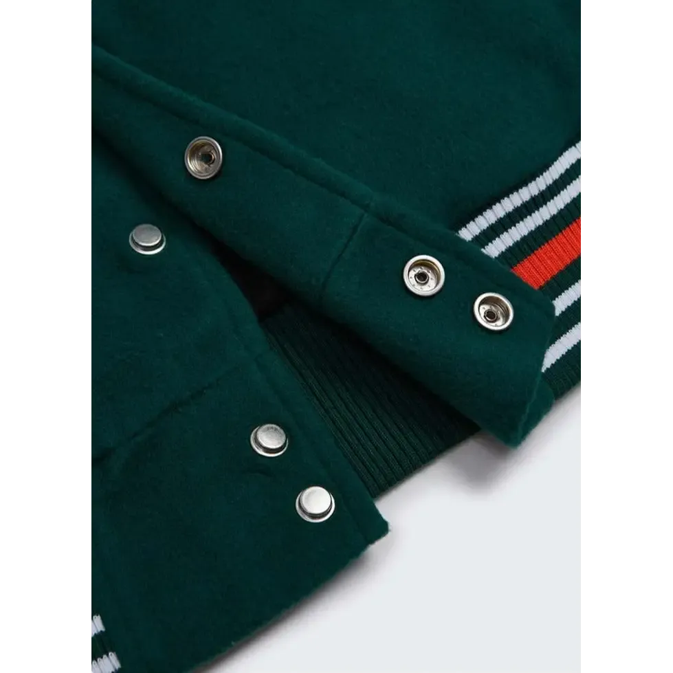 Ready Y2K Embroidered Green Varsity Jacket for Vintage Streetwear