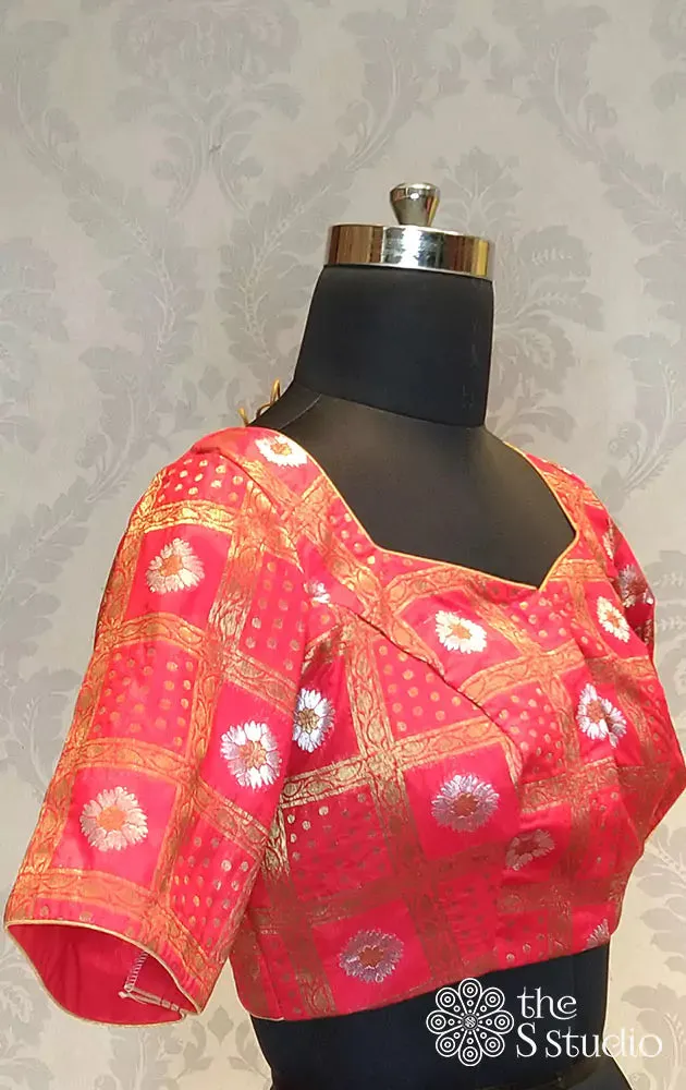 Red banarasi brocade readymade blouse