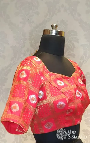 Red banarasi brocade readymade blouse