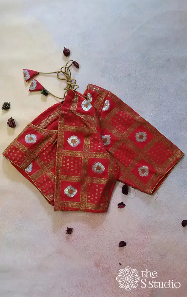 Red banarasi brocade readymade blouse