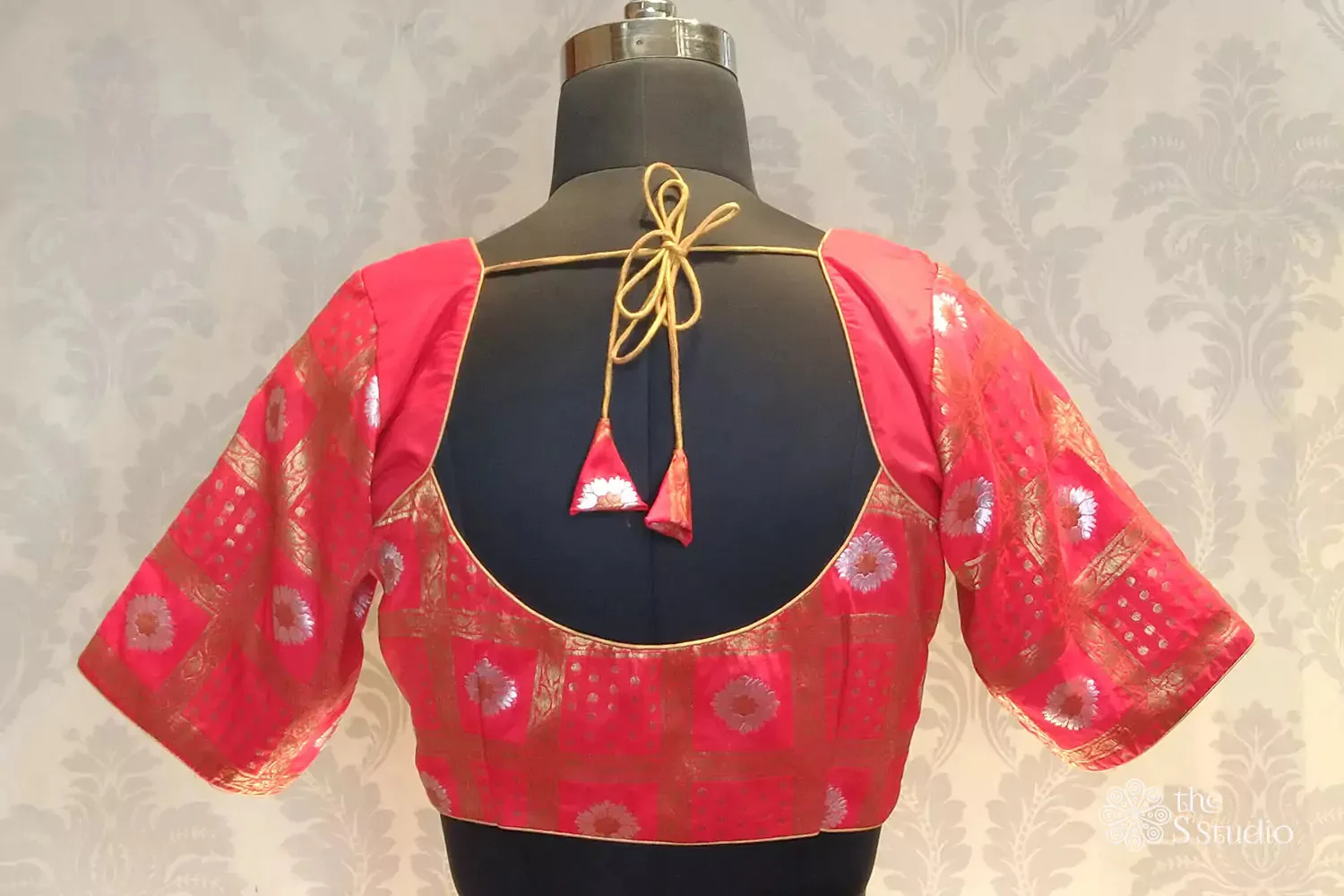 Red banarasi brocade readymade blouse