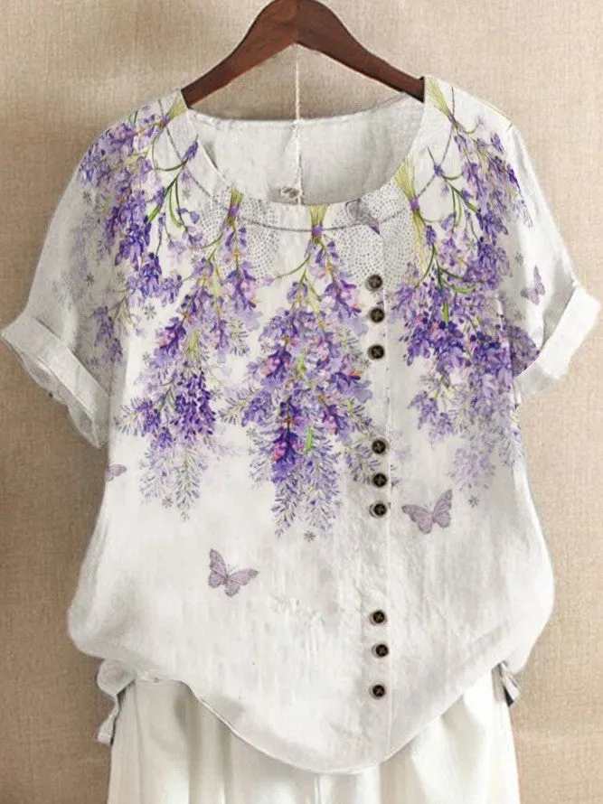 Retro Cotton Linen Print Loose Casual Shirt