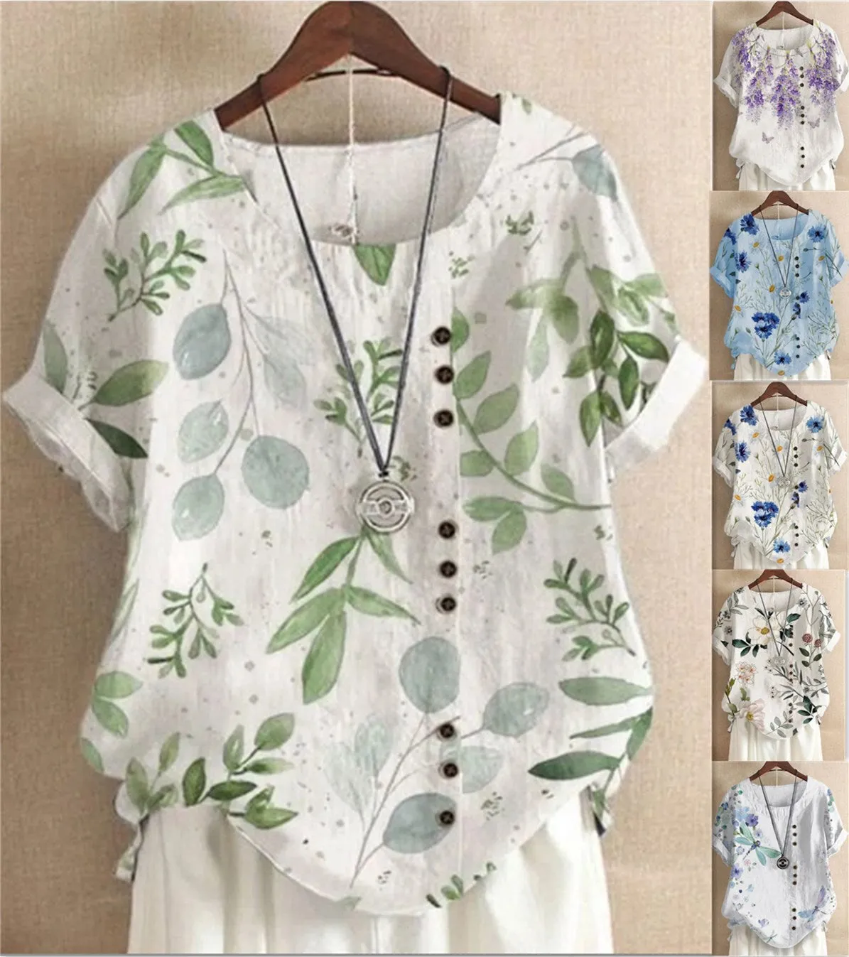 Retro Cotton Linen Print Loose Casual Shirt