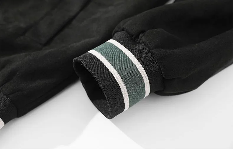 Retro Solid Varsity Jacket with Elastic Band Cuffs and Hem