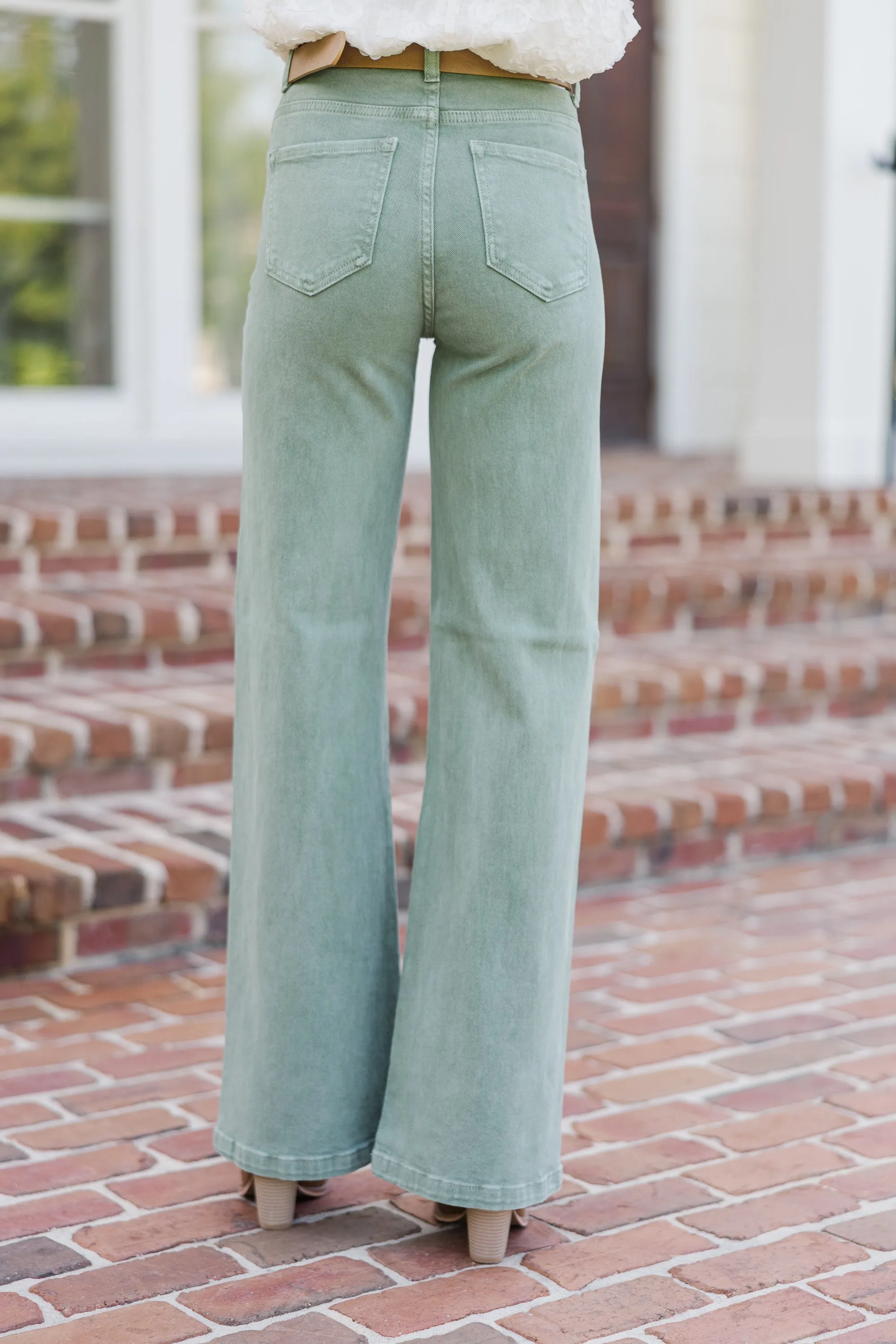 Risen Jeans: Above And Beyond Olive Green Wide Leg Jeans