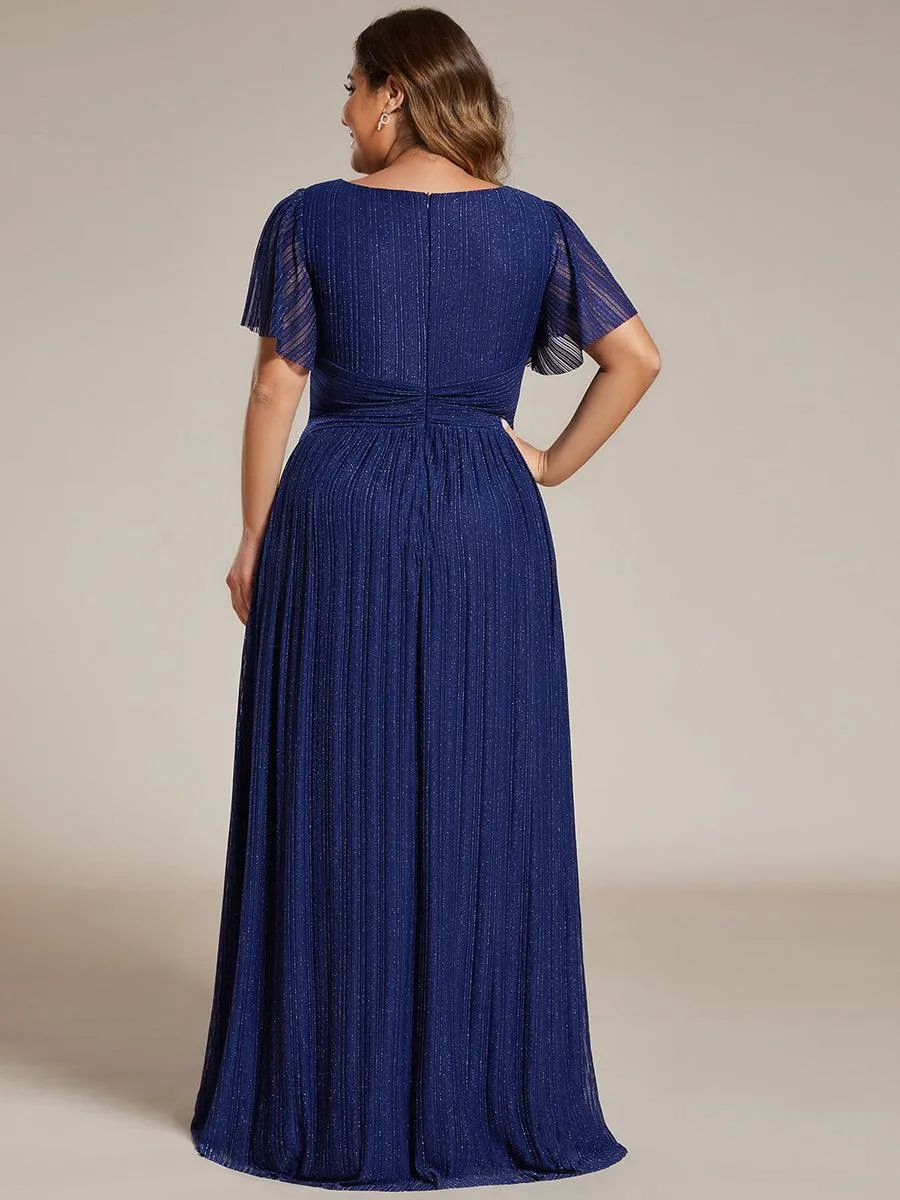 Robe de soirée formelle scintillante à manches courtes et col en V de grande taille