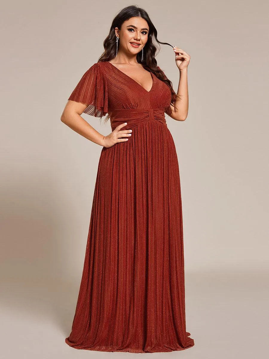 Robe de soirée formelle scintillante à manches courtes et col en V de grande taille