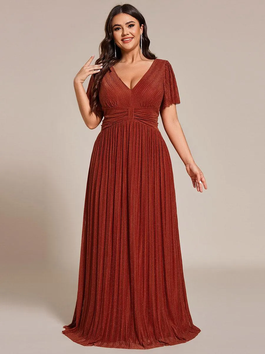 Robe de soirée formelle scintillante à manches courtes et col en V de grande taille