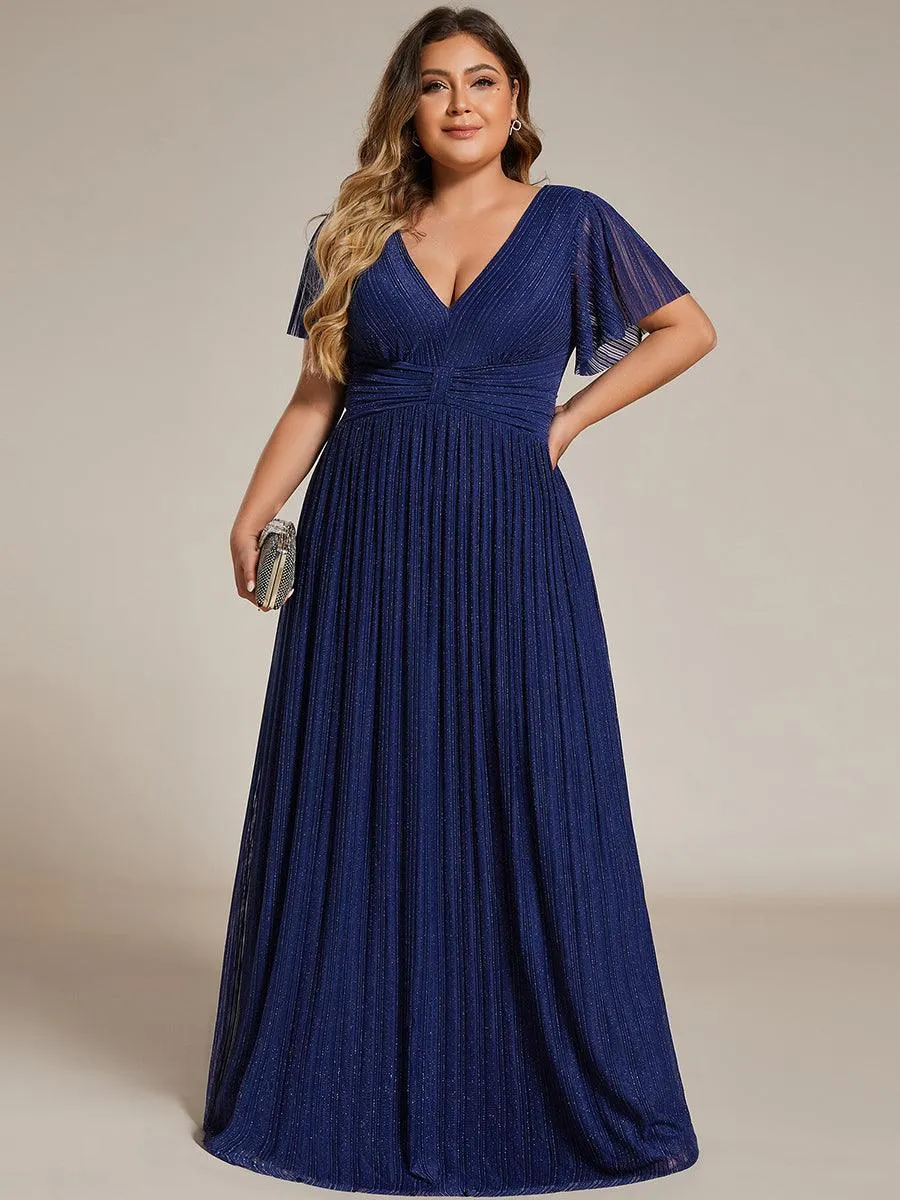 Robe de soirée formelle scintillante à manches courtes et col en V de grande taille