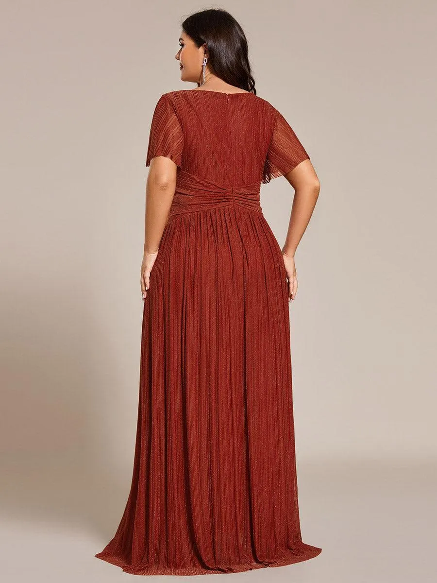 Robe de soirée formelle scintillante à manches courtes et col en V de grande taille