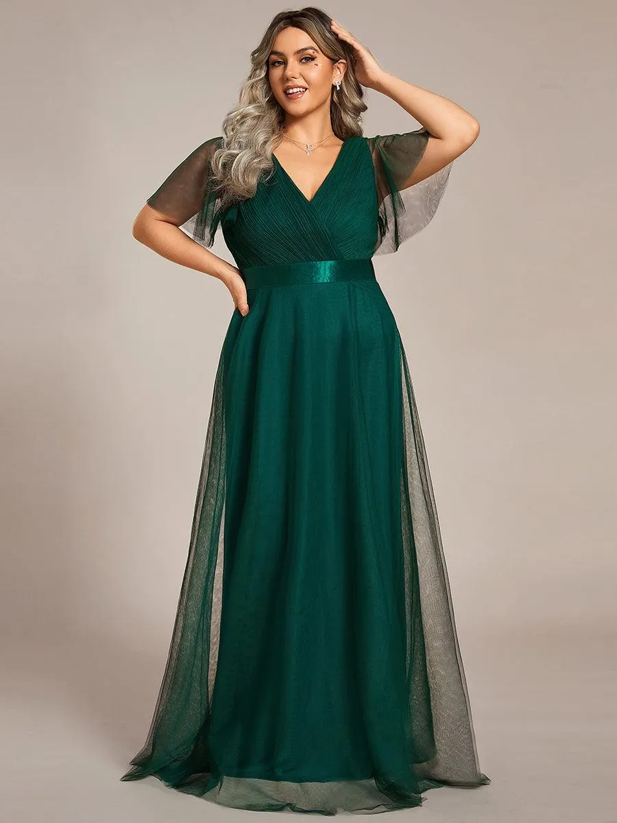 Robe de soirée grande taille pour femmes avec manches courtes