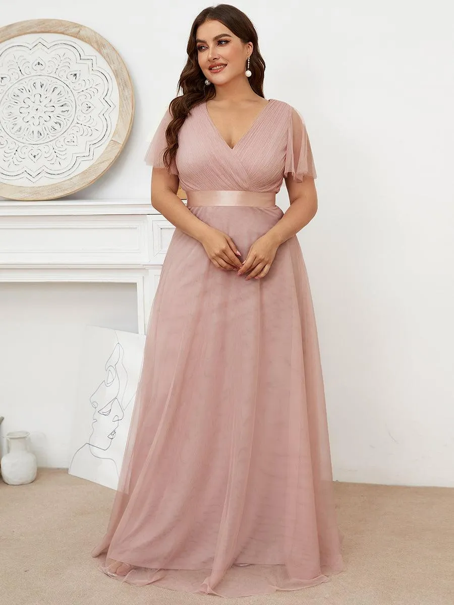 Robe de soirée grande taille pour femmes avec manches courtes