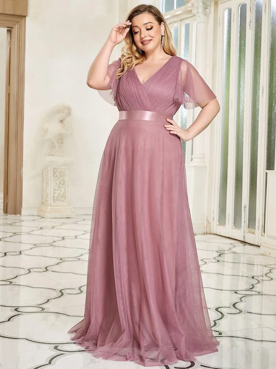 Robe de soirée grande taille pour femmes avec manches courtes