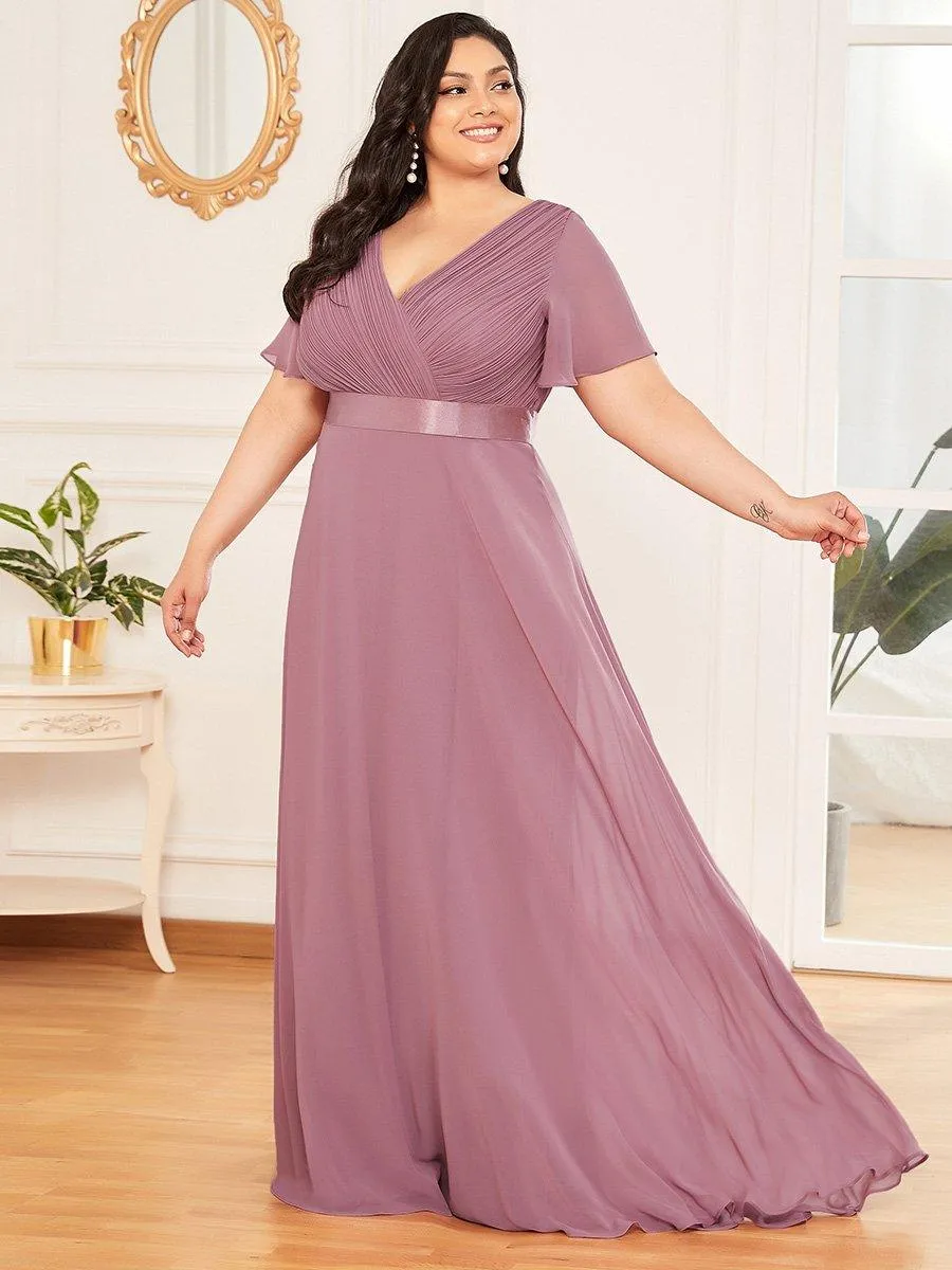 Robe de soirée élégante en mousseline à taille haute et manches courtes