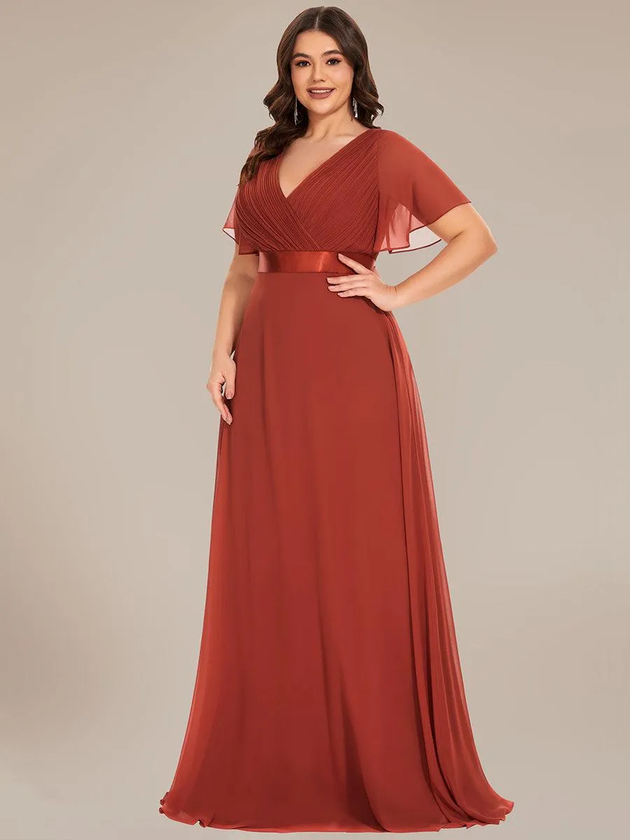 Robe de soirée élégante en mousseline à taille haute et manches courtes