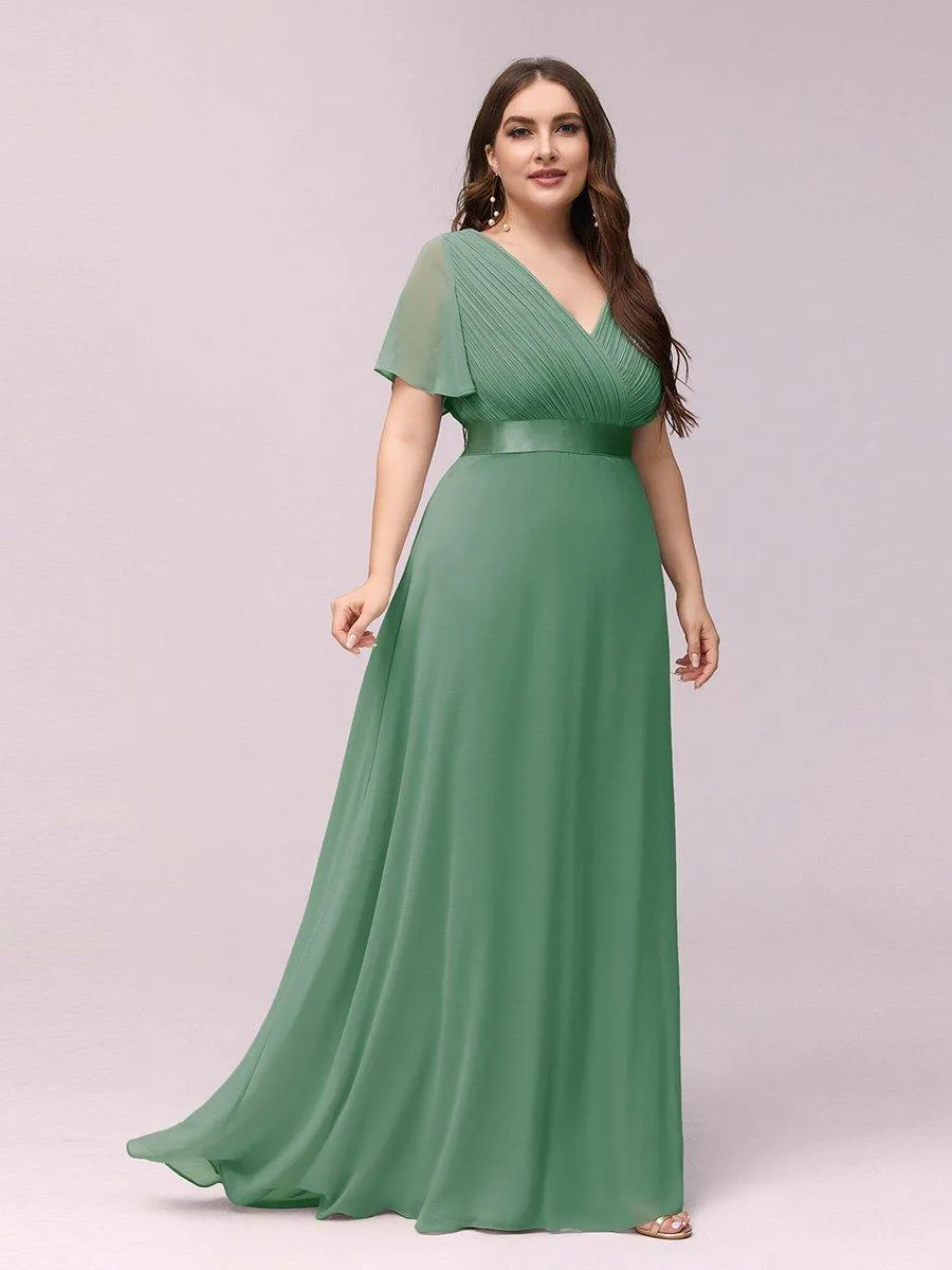 Robe de soirée élégante en mousseline à taille haute et manches courtes