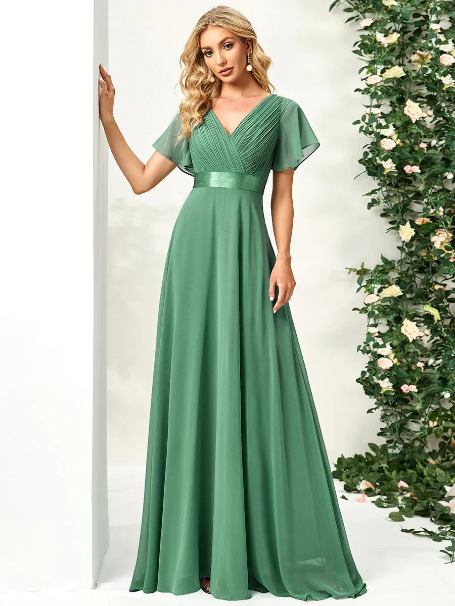 Robe de soirée élégante en mousseline à taille haute et manches courtes