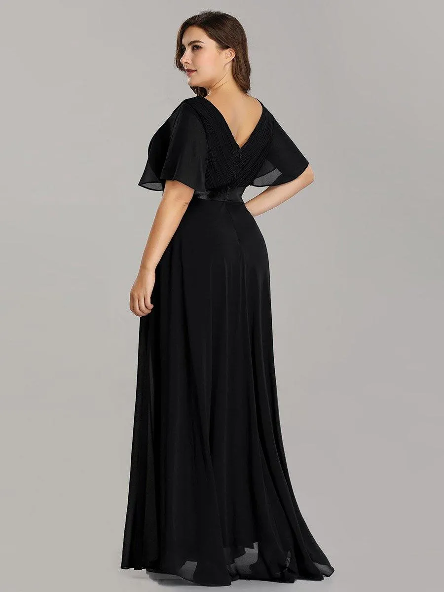Robe de soirée élégante en mousseline à taille haute et manches courtes
