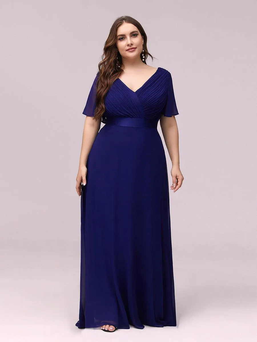 Robe de soirée élégante en mousseline à taille haute et manches courtes
